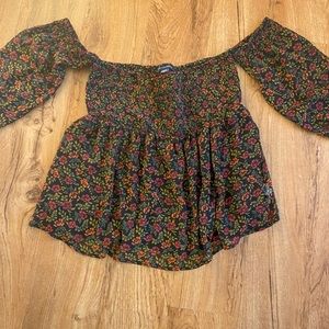 AE Floral Smocked Off Shoulder Blouse M